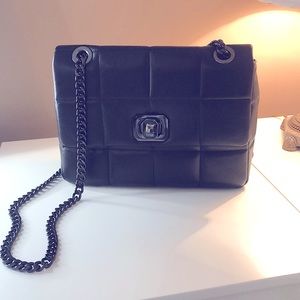 Made in Italy Uggari black leather purse with long black chain strap adjustable